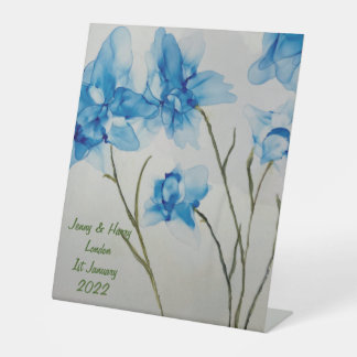 Signe De Table Guestbook Wedding Blue Flowers Hand Fan
