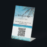 Signe De Table Guide STR QR Code Welcome Livre d'or Plage<br><div class="desc">Ce design a été créé par art numérique et peut être personnalisé dans la zone fournie par le changement de la photo et/ou du texte. Vous pouvez également le customiser en choisissant l'option cliquer pour customiser une autre option et supprimer ou modifier la couleur de l'arrière - plan, ajouter du...</div>