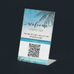 Signe De Table Guide STR QR Code Welcome Livre d'or Plage<br><div class="desc">Ce design a été créé par art numérique et peut être personnalisé dans la zone fournie par le changement de la photo et/ou du texte. Vous pouvez également le customiser en choisissant l'option cliquer pour customiser une autre option et supprimer ou modifier la couleur de l'arrière - plan, ajouter du...</div>