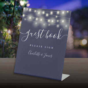 Signe De Table Guirlande Lumineuse Livre d'Or Invité Bleu Marine