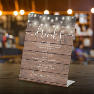 Signe De Table Guirlande Lumineuse Menu Boissons Mariage Bois Rus