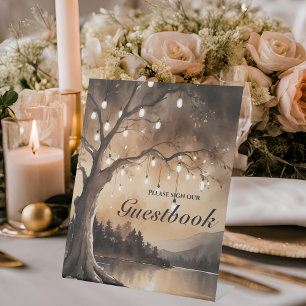 Signe De Table Guirlandes Lumineuses Sur L'Arbre Mariage Romantiq