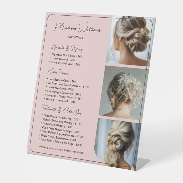 Signe De Table Hair Stylist Salon Services Price List Pink (Recto)