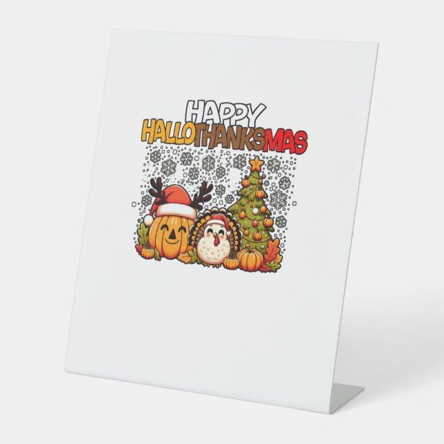 Signe De Table HalloMerciMas Drôle Mignonne Halloween Thanksgivin (Recto)