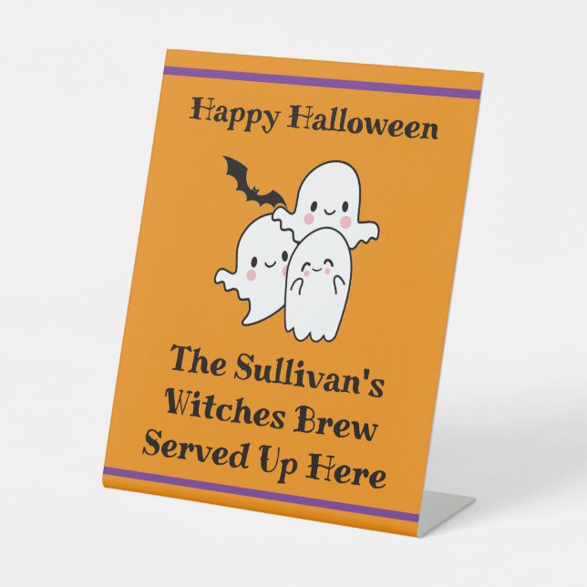 Signe De Table Halloween Brew Booze Personnaliser Ghost Bat Orang (Recto)