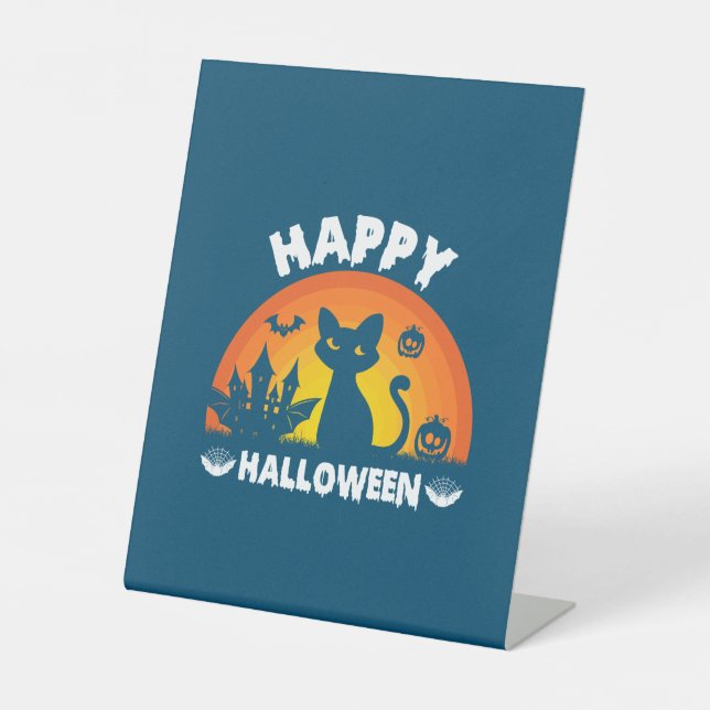 Signe De Table Halloween Cat Happy Halloween Birthday (Recto)