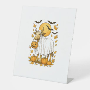 Signe De Table Halloween de vache Highland en costume fantôme