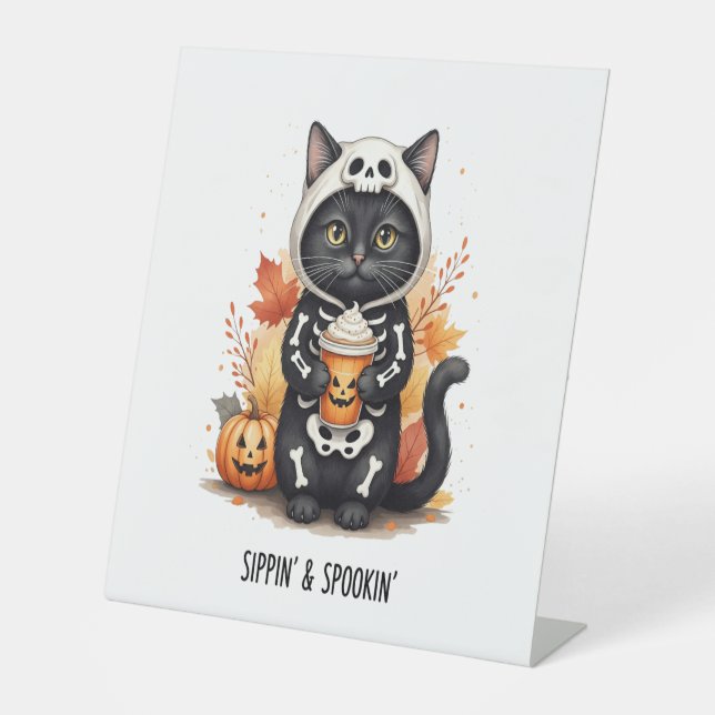 Signe De Table Halloween éffrayant Cute Cat (Recto)