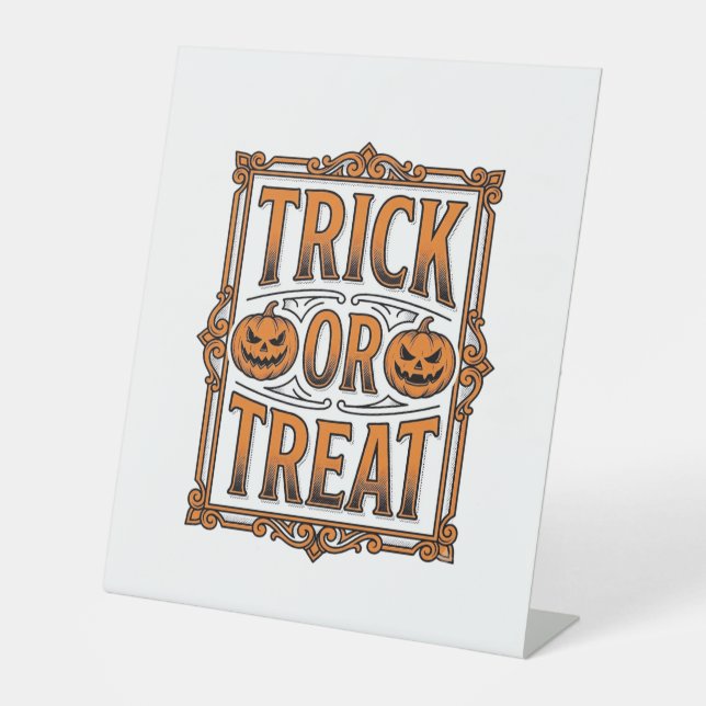 Signe De Table Halloween Farce Friandise Citrouilles Crânes Gravu (Recto)
