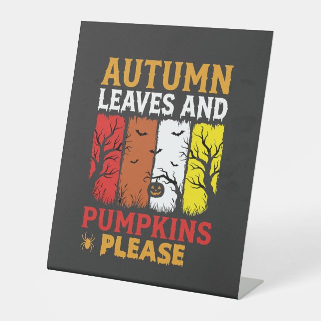 Signe De Table Halloween Feuilles d'Automne et Citrouilles Design (Recto)