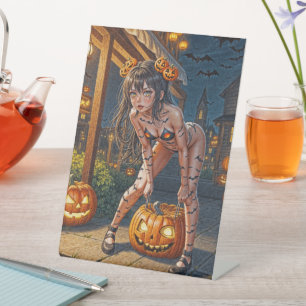 Signe De Table Halloween Monster Jack-o-Lantern & Bat Vixen Girl
