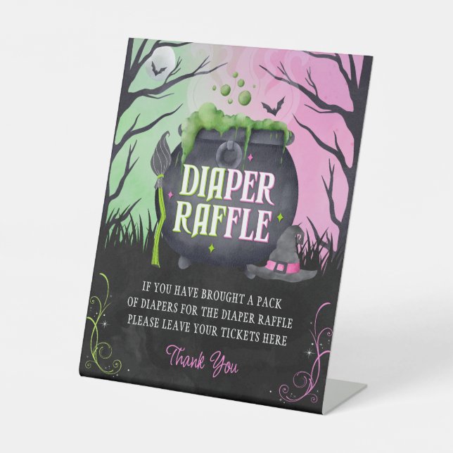 Signe De Table Halloween Witch Baby Shower Diaper Raffle Table (Recto)