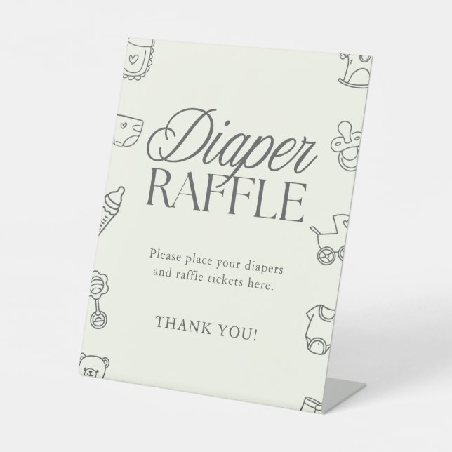 Signe De Table Hand Drawn Baby Shower Diaper Raffle Sign (Recto)