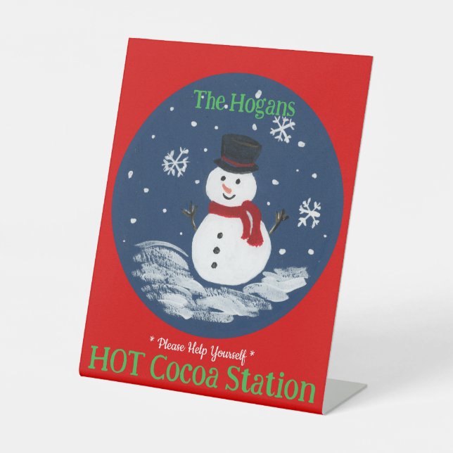 Signe De Table Hand Painted Snowman Red PERSONALIZE Hot Cocoa (Recto)