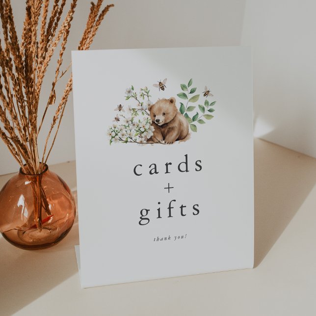 Signe De Table HANNAH Bear Woodland Baby showers cartes et cadeau (HANNAH Bear Woodland Baby Shower Cards and Gifts Pedestal Sign)