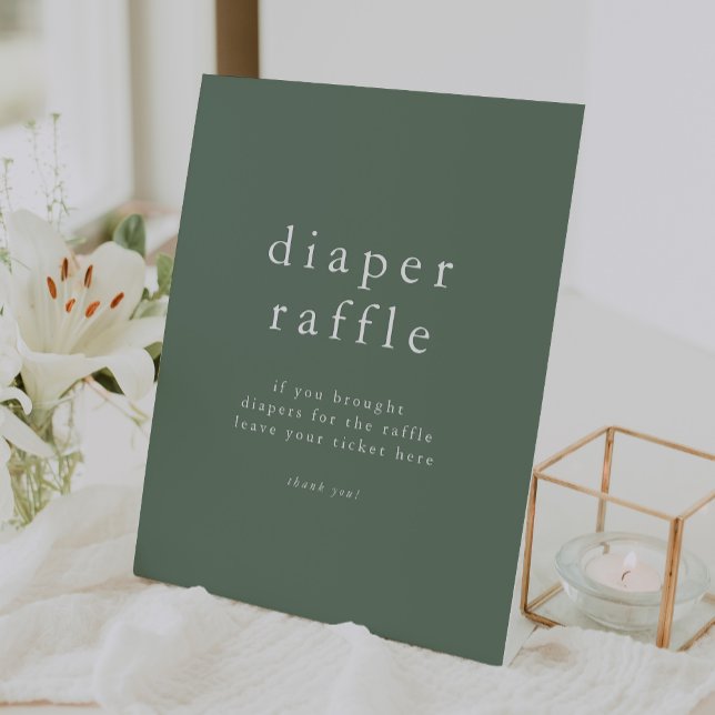 Signe De Table HANNAH Sage Vert Baby shower simple Raffin (HANNAH Sage Green Simple Baby Shower Diaper Raffle Pedestal Sign)