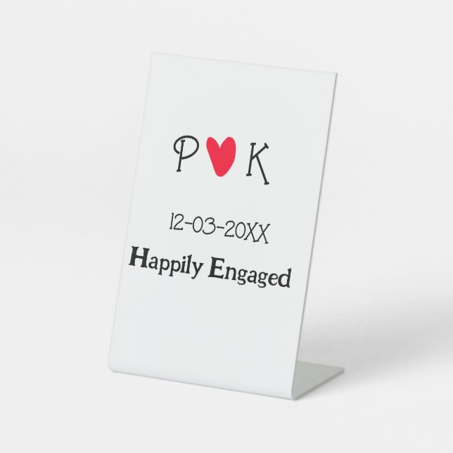 Signe De Table Happily Engagé ajouter nom de couple date de lettr (Recto)