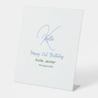Signe De Table Happy 21st birthday blue add name monogram modern