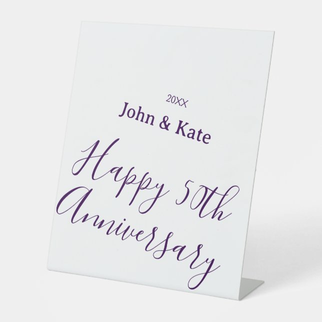 Signe De Table Happy 50th anniversary purple name year simple  (Recto)