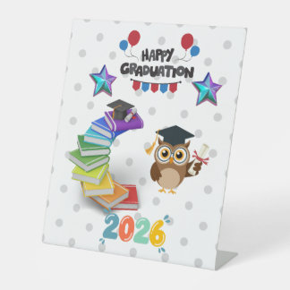 Signe De Table Happy Graduation 2026 - Cute Owl & Books 