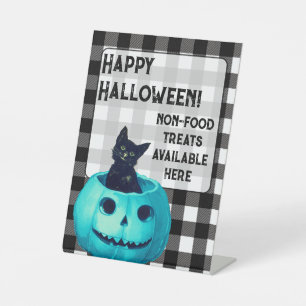 Signe De Table Happy Halloween Turquoise Citrouille et Plaid
