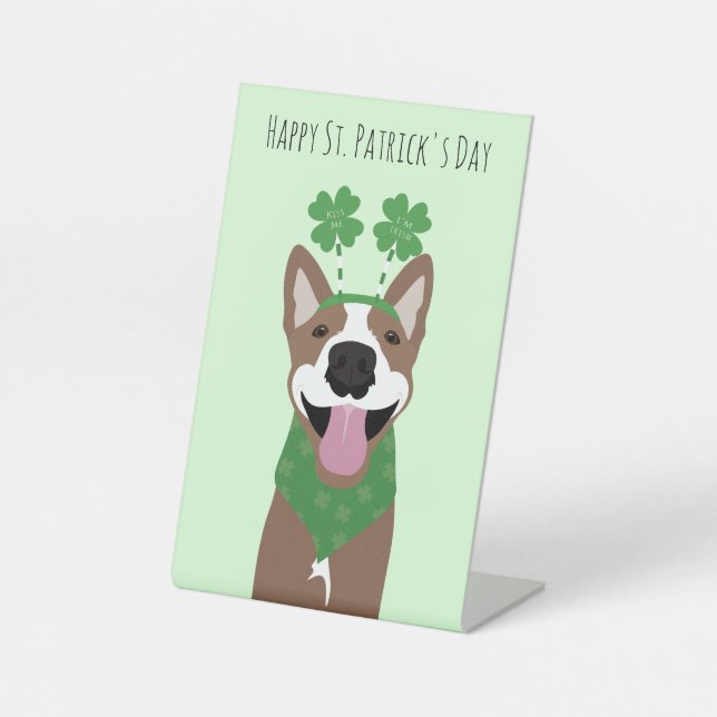 Signe De Table Happy Jour de la Saint Patrick Brown chien vert (Recto)