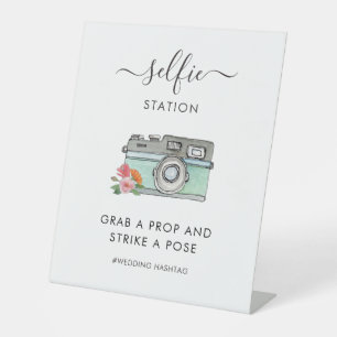 Signe De Table Hashtag Mariage de la station Selfie de l'aquarell