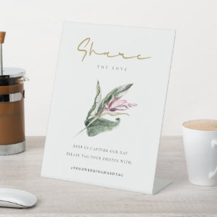 Signe De Table Hashtag Mariage floral rose tropical Partager l'am