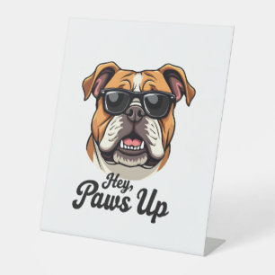 Signe De Table Hé Paws Up Bulldog Vintage avec Lunettes de Soleil