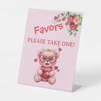 Signe De Table Heart Glasses Teddy Bear Pink Baby Shower 