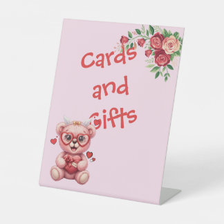 Signe De Table Heart Glasses Teddy Bear Pink Baby Shower 