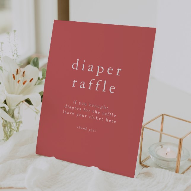 Signe De Table HEIDI Été Rouge Simple Baby shower Déchets Raffin (HEIDI Summer Red Simple Baby Shower Diaper Raffle Pedestal Sign)