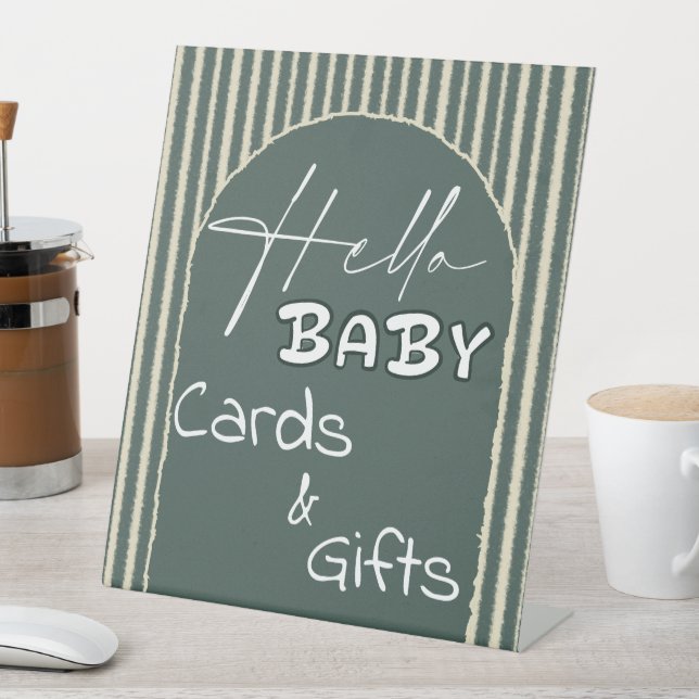Signe De Table Hello Baby Dark Green Stripes Cards & Gifts (In SItu)