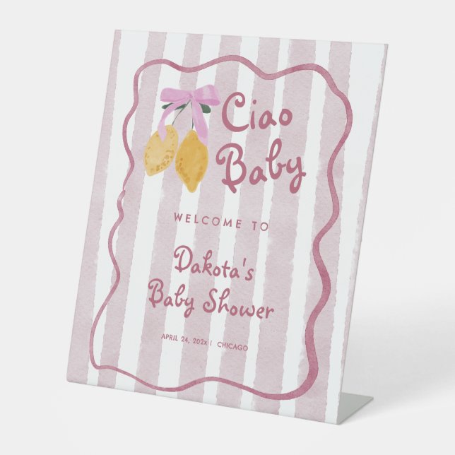 Signe De Table Hello Baby Lemon Girl Baby Shower Welcome (Recto)
