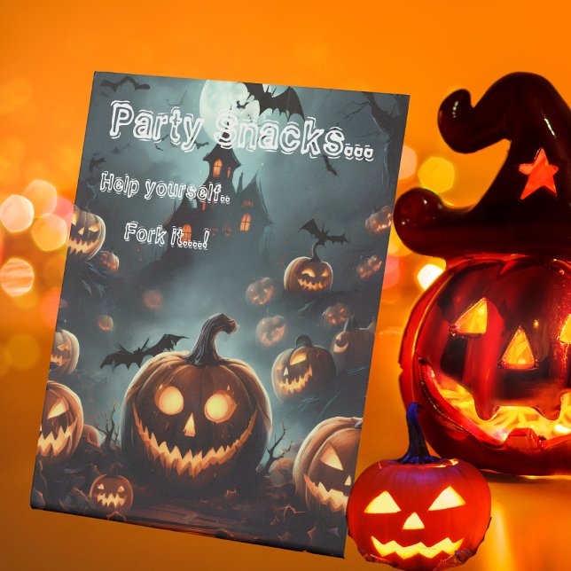 Signe De Table Hells Citrouille Halloween Fête Snacks (Hells Pumpkin Halloween Party Snacks Pedestal Sign)