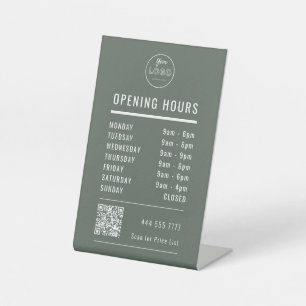 Signe De Table Heures d'ouverture d'entreprise Logo Code QR sur f
