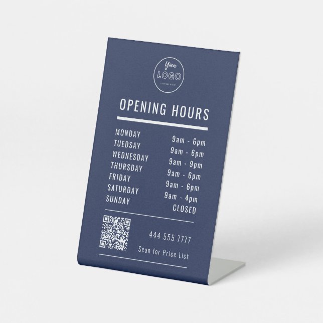 Signe De Table Heures d'ouverture d'entreprise Logo Code QR sur f (Recto)