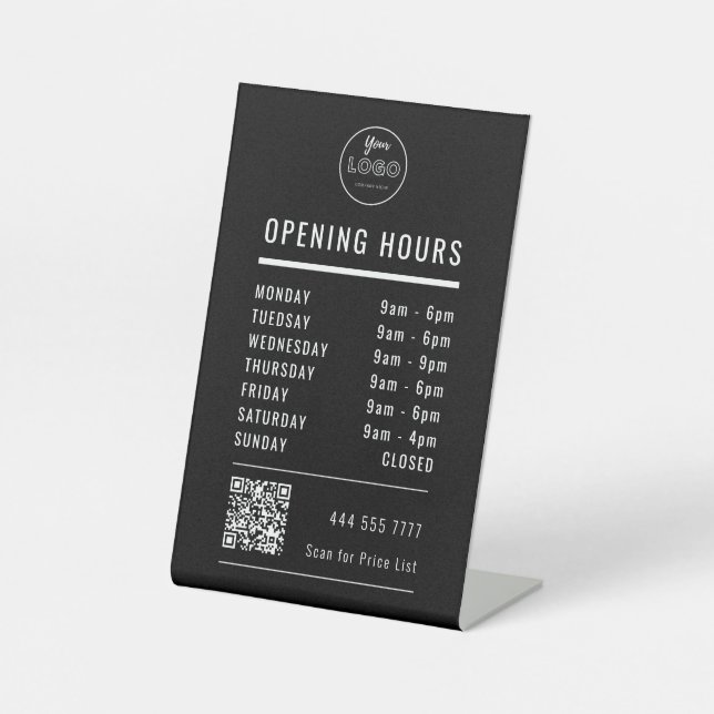 Signe De Table Heures d'ouverture d'entreprise sur fond noir avec (Recto)