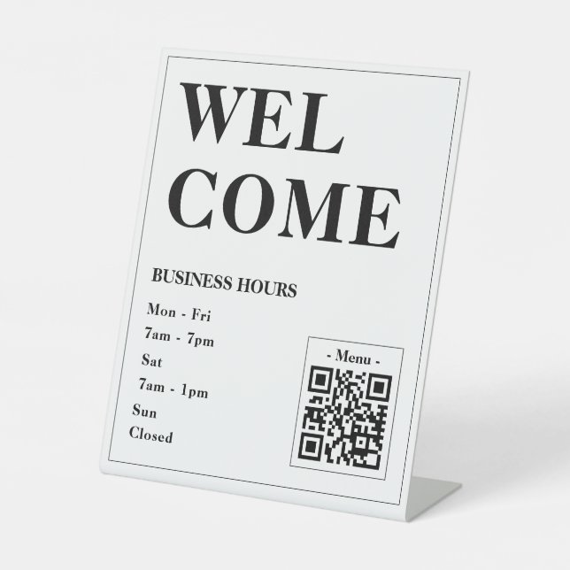 Signe De Table Heures d'ouverture personnalisées avec code QR pou (Recto)