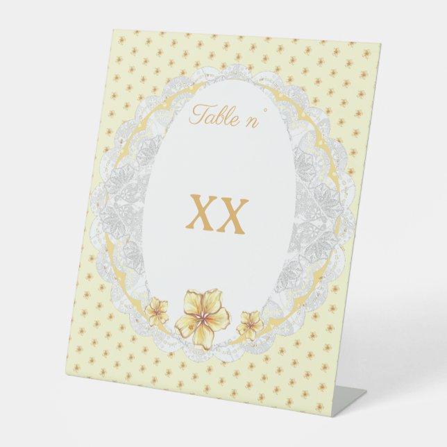 Signe De Table Hibiscus & dentelle JAUNE (Recto)