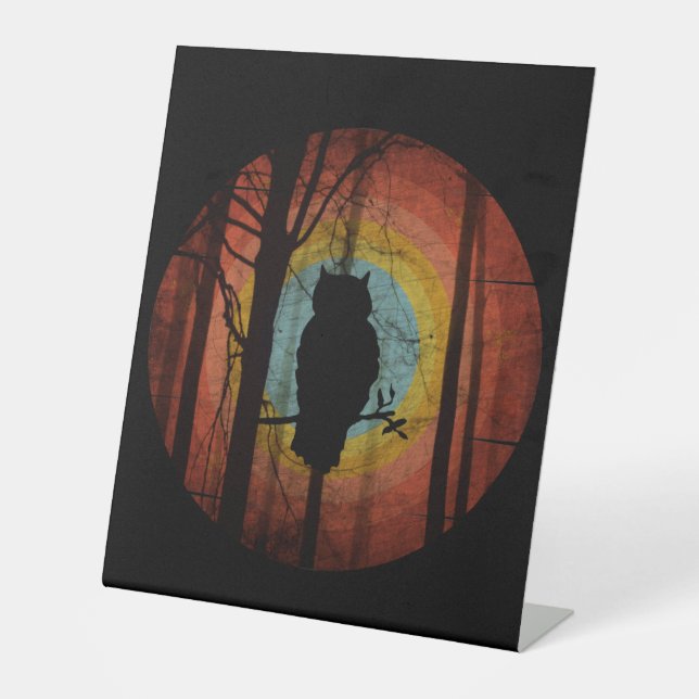 SIGNE DE TABLE HIBOU DANS LA FORÊT BOISÉE (Recto)