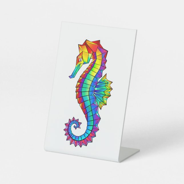 Signe De Table Hippocampe polygonal arc-en-ciel (Recto)