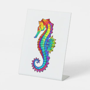 Signe De Table Hippocampe polygonal arc-en-ciel