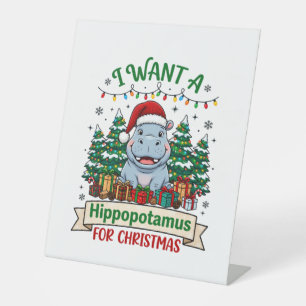 Signe De Table Hippopotame Noël Hippo Chapeau de Père Noël Arbres