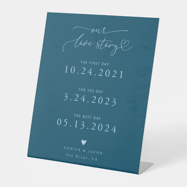 Signe De Table Histoire d'amour Script cœur Calendrier de mariage (Recto)