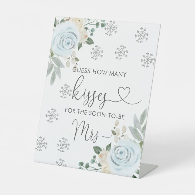 Signe De Table Hiver Blanc Floral Devinez combien de baisers nupt (Recto)