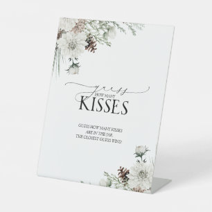 Signe De Table Hiver Élégant Combien de baisers Floral Aquarelle