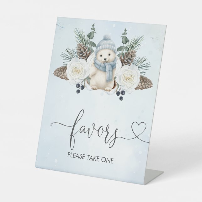 Signe De Table Hiver Polar Bear Boy Baby shower Faveurs (Recto)