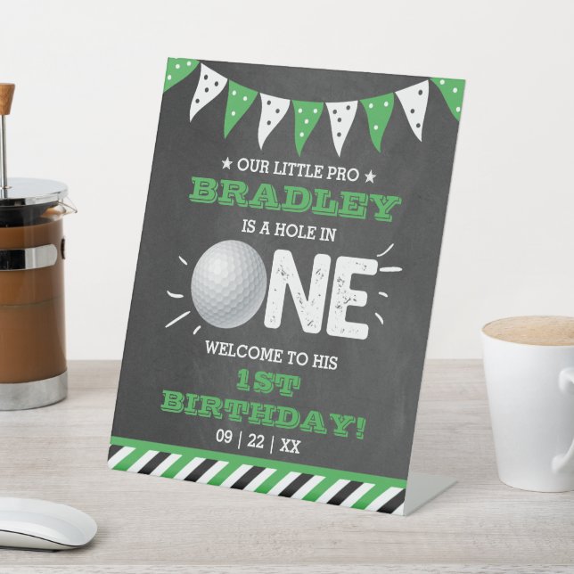 Signe De Table Hole In One Boys Golf 1er Anniversaire Par tee Wel (In SItu)