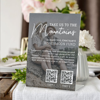 Signe De Table Honeymoon fund argent moderne code qr photo
